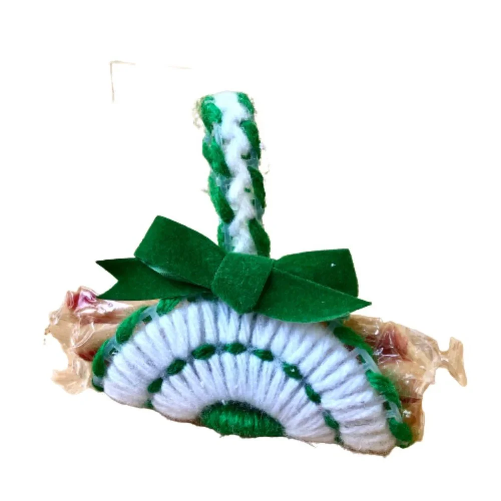 Vintage Christmas Ornaments Handmade Pine-Cone Skier + Yarn Log Carrier Lot 2